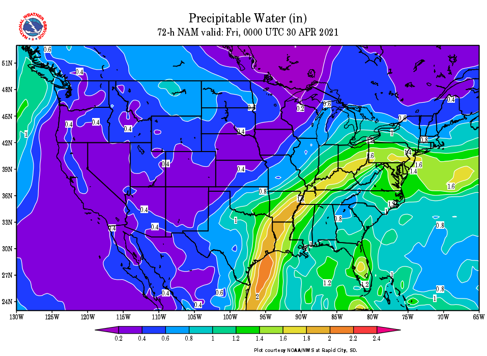 Forecast low-level moisture map for Friday